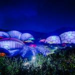 Eden Project Biomes at night light up lilac